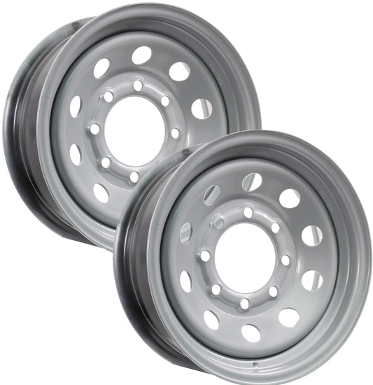 2-Pk Heavy Duty Equipment Trailer Rims Wheels 16" 16X6 8 Lug Silver Modular