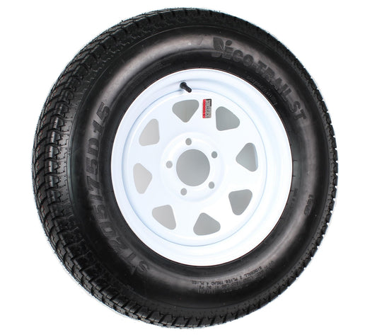 Trailer Tire Rim ST205/75D15 SPECIAL BOLT PATTERN 5 LUG ON 4.75 IN. White Spoke