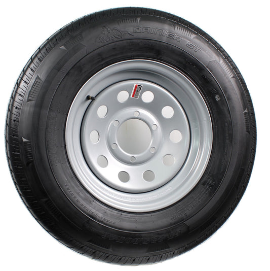 Radial Trailer Tire On Silver Rim ST235/80R16 LRE 6 Lug On 5.5 Modular Wheel