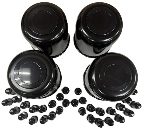 4-Pk Trailer Wheel Black Cap and Lug Set With 32 Painted Lugs 4.90 Inch Center