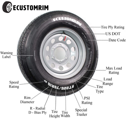 Trailer Tire and Rim Radial ST205/75R14 LRD 5-4.5 Black Spoke Wheel 3.19 CB
