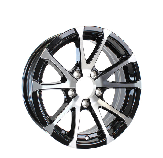 Aluminum Trailer Wheel 12X4 12 Inch Rim Black and Machined 5 Lug LZAV24545BM