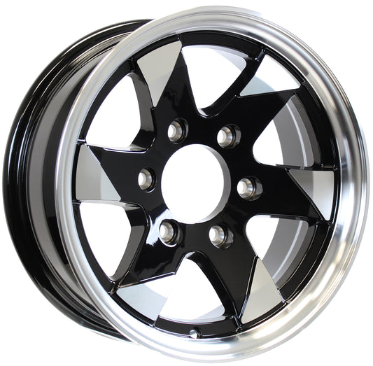 Aluminum Trailer Wheel 15" 6 Lug On 5.5" Center Ascent Black Brushed Rim Face