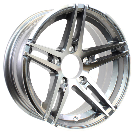 Aluminum Trailer Wheel 14 Inch 5 Lug On 4.5 Sidewinder Gunmetal Brushed Rim Face