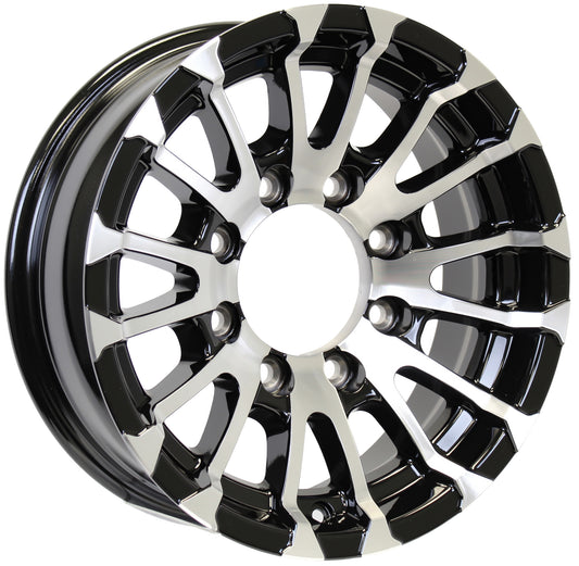 Aluminum Trailer Wheel 16X6 16" 8 Lug 6.5 Center Avalanche Machined Black Rim