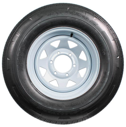 Radial Trailer Tire On Rim ST225/75R15 225/75-15 15 D 6 Lug Wheel White Spoke