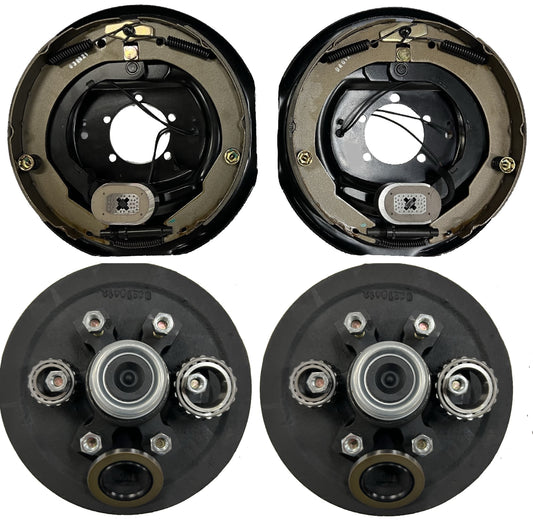 Electric Trailer Brake Backing Plates 12 inch LH RH w/2 Hub Drum Kits (6 on 5.5)