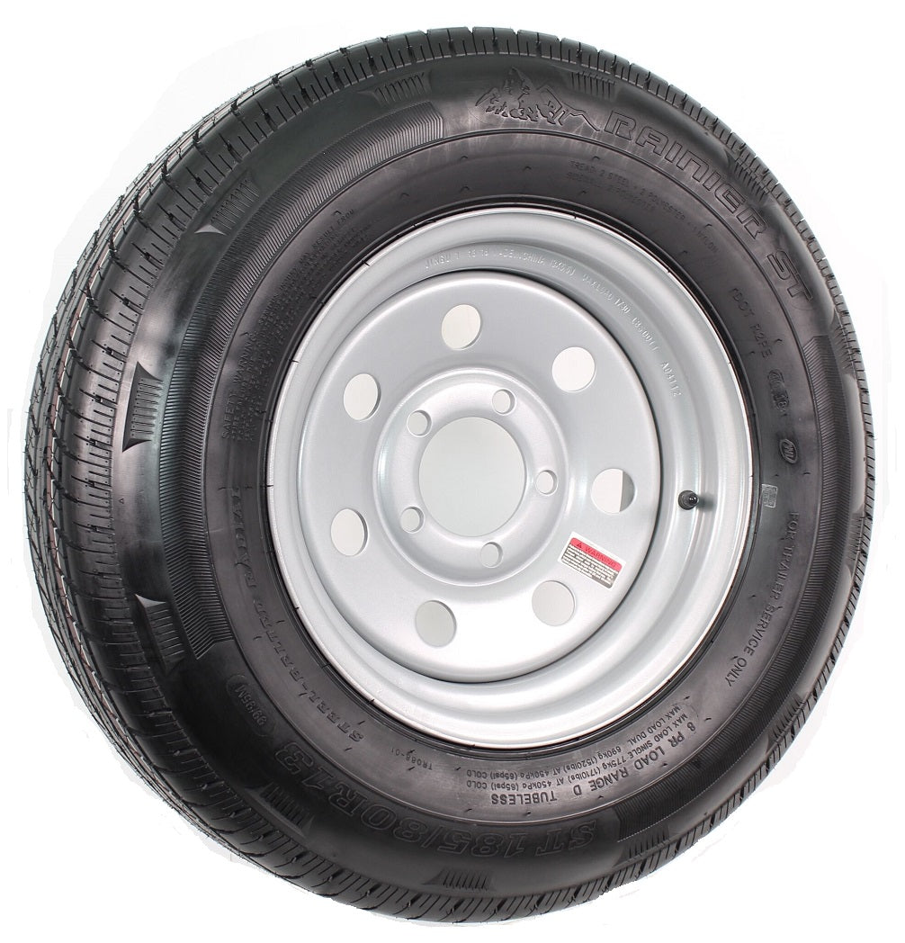 Radial Trailer Tire and Rim ST185/80R13 13X4.5 5-4.5 Silver Radial Trailer Tire and Rim ST185/80R13 13X4.5 5-4.5 Silver