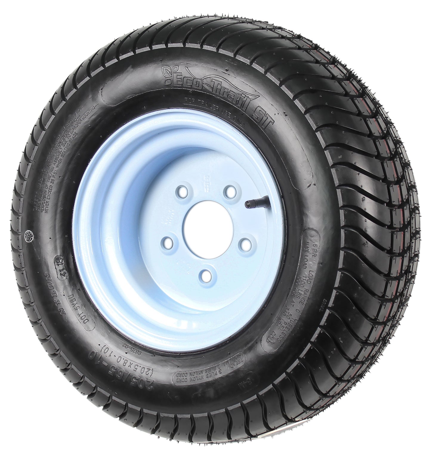 eCustomrim 2-Pk Trailer Tire Rim 205/65-10 20.5X8.0-10 5 Lug White Wheel Load E