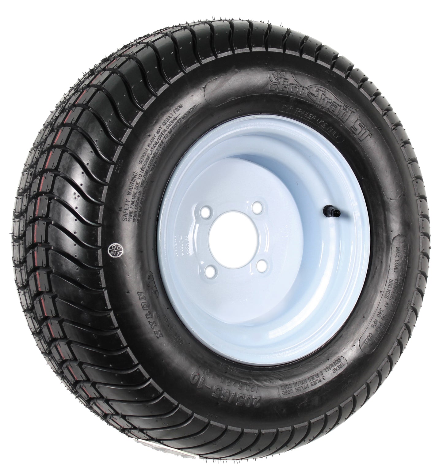 Trailer Tire On Rim 20.5 X 8 X 10 205/65-10 20.5X8.0-10 4 Lug Wheel White