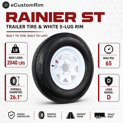 Radial Trailer Tire Rim Assembly ST205/75R14 LRD 14 Inch 5 Lug White Spoke Wheel