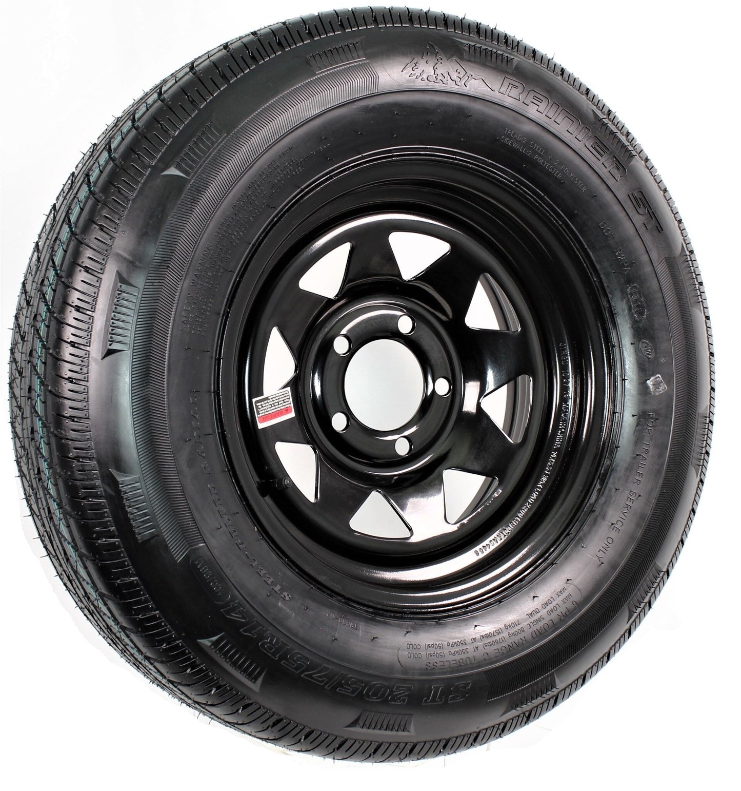 eCustomrim Trailer Tire and Rim Radial ST205/75R14 LRD 5-4.5 Black Spoke Wheel
