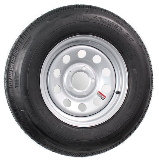 Radial Trailer Tire On Rim ST205/75R14 205/75-14 14 5 Lug Wheel Silver Modular