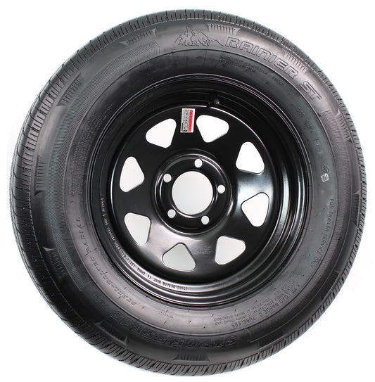 Radial Trailer Tire and Rim ST205/75R15 LRD 15X5 5-4.5 Black Spoke Wheel