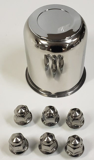 Trailer Wheel Lug and Cap Set. Stainless Steel Hub Cover 6 SS Lugs 3.75in Center