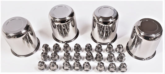 4 Trailer Wheel Lug and Cap Sets - Stainless Hub Cover 24 SS Lugs 3.75in. Center