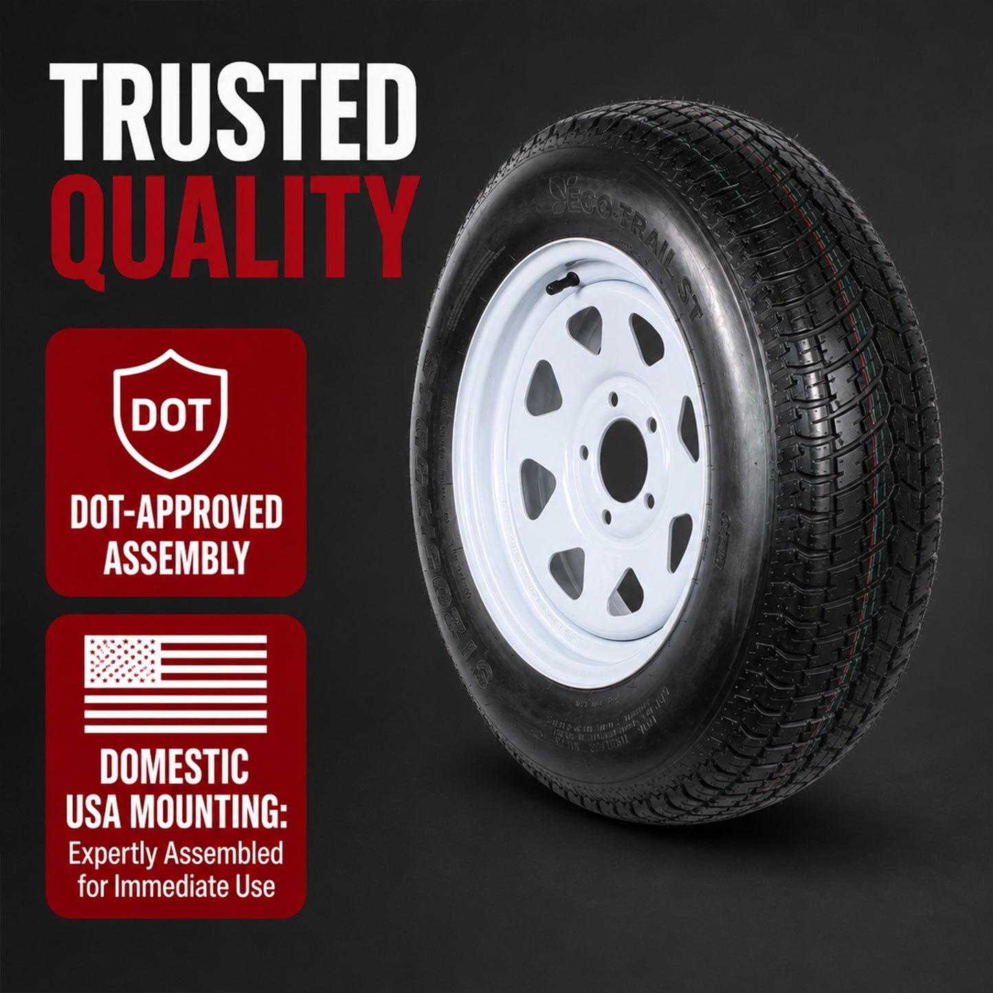 Trailer Tire Rim ST205/75D15 F78-15 205/75 15 Inch LRC 5 Lug White Spoke Wheel