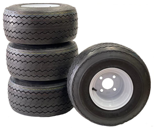 4-Pack 8" Golf Cart Mounted Tires and Rims 18-850-8 18X8.50-8 White 4 Lug