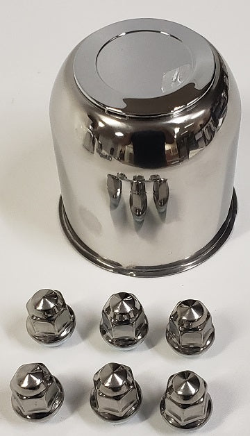 Trailer Wheel Lug and Cap Set. Stainless Steel Hub Cover 6 SS Lugs 4.25in Center
