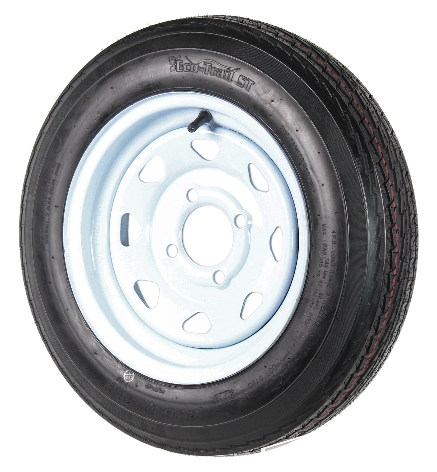 Trailer Tire On Rim 4.80-12 480-12 4.80 X 12 in. LRB 4 Lug White Wheel Spoke