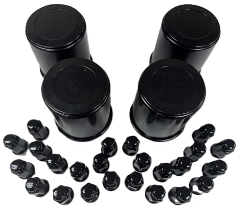 4-Pk Trailer Wheel Black Cap and Lug Set With 24 Painted Lugs 3.75 Inch Center