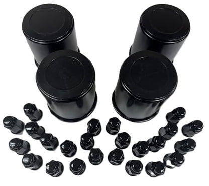 4-Pk Trailer Wheel Black Cap and Lug Set With 24 Painted Lugs 3.75 Inch Center