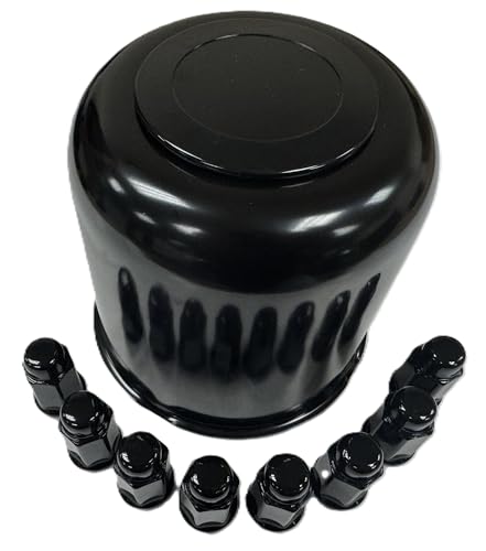 Trailer Wheel Lug and Cap Set - Black Hub Cover 8 Painted Lugs 4.90 Inch Center