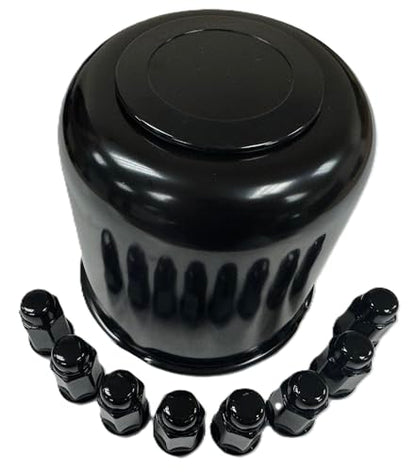 Trailer Wheel Lug and Cap Set - Black Hub Cover 8 Painted Lugs 4.90 Inch Center