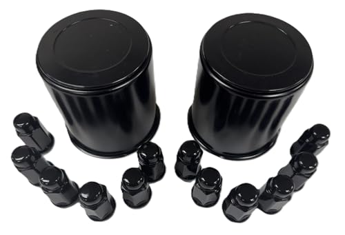 2-Pk Trailer Wheel Black Cap and Lug Set With 12 Painted Lugs 3.75 Inch Center