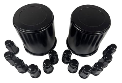 2-Pk Trailer Wheel Black Cap and Lug Set With 12 Painted Lugs 3.75 Inch Center