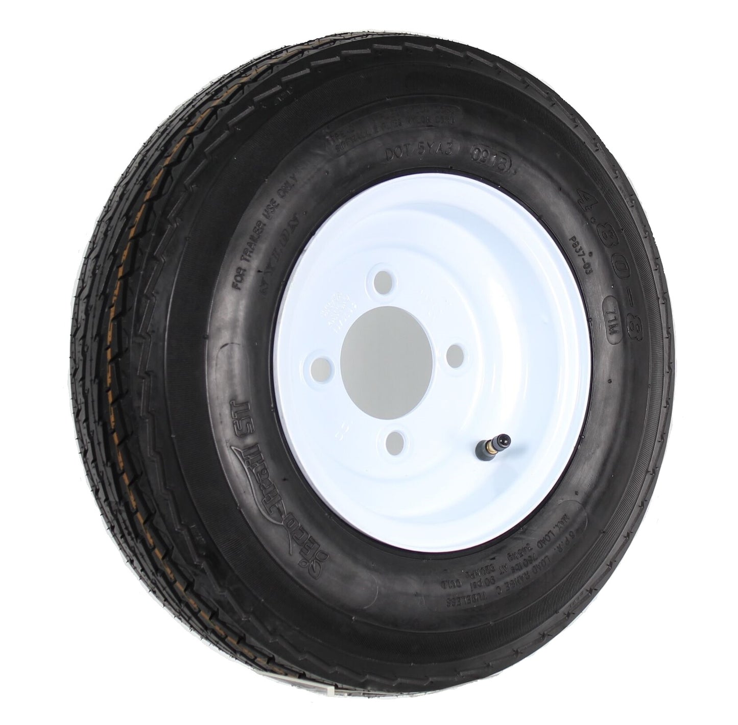 Trailer Tire On White Rim 480-8 4.80-8 4.80 x Load C 4 Lug On 4 in. 8x3.75 Wheel