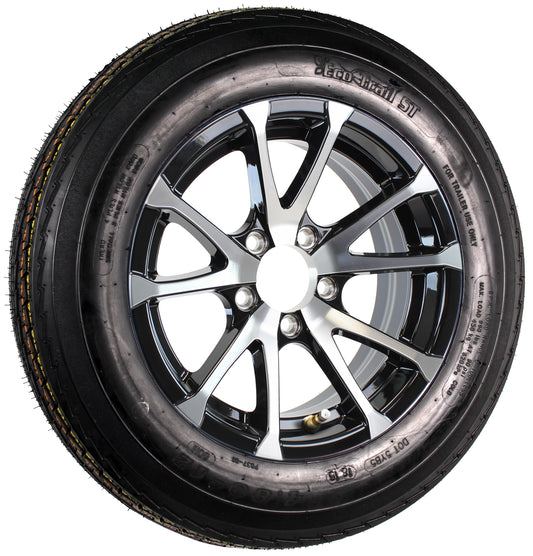 Trailer Tire On Aluminum Rim 4.80-12 480-12 4.80 X 12 LRC 5 Lug Black T07 Wheel