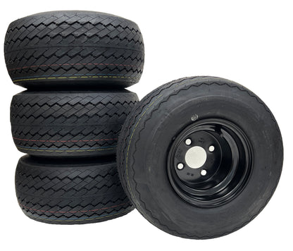 4-Pk 8" 18X8.50-8 Black Golf Cart Tire And Wheel Fits E-Z-GO, ClubCar, Cushman