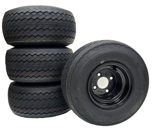 4-Pk 8" 18X8.50-8 Black Golf Cart Tire And Wheel Fits E-Z-GO, ClubCar, Cushman