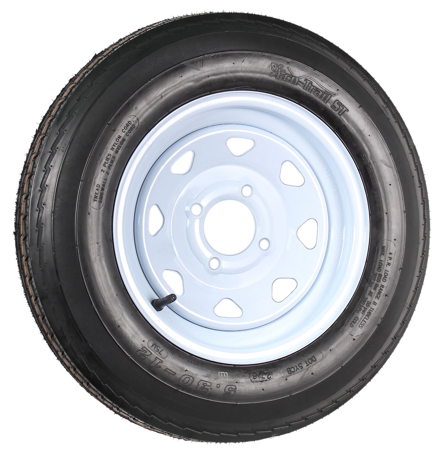 Trailer Tire On Rim 5.30-12 530-12 5.30 X 12 12 in. 4 Lug Hole Wheel White Spoke