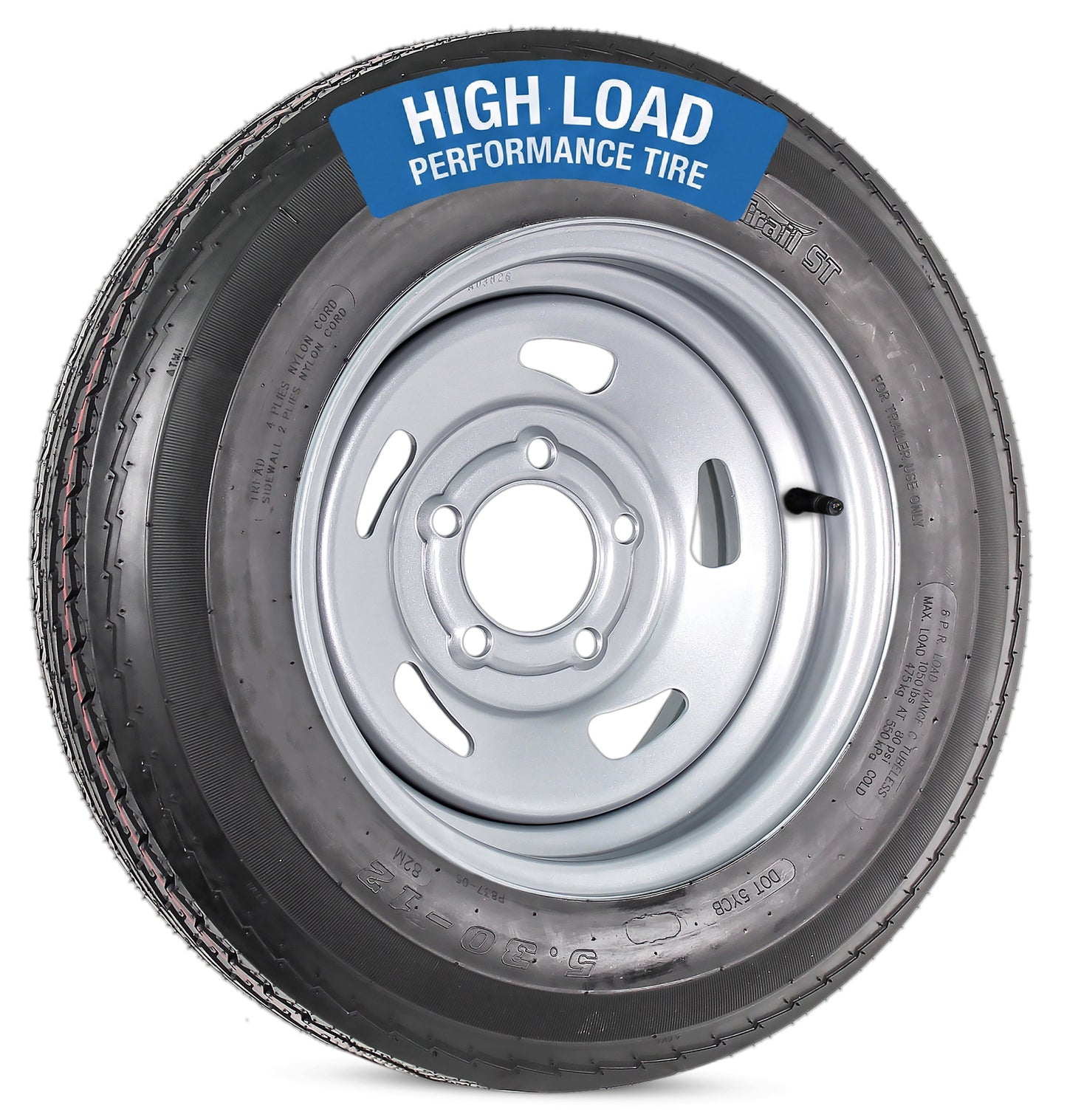 Trailer Tire Rim Assembly 5.30-12 530-12 LRC 5 Lug Silver Directional Wheel
