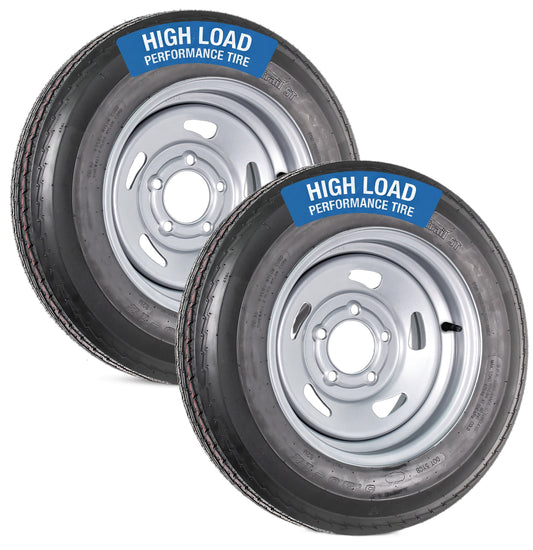 2-Pack Trailer Tire Rim Assembly 5.30-12 530-12 Load Range C 5 Lug Silver Wheel