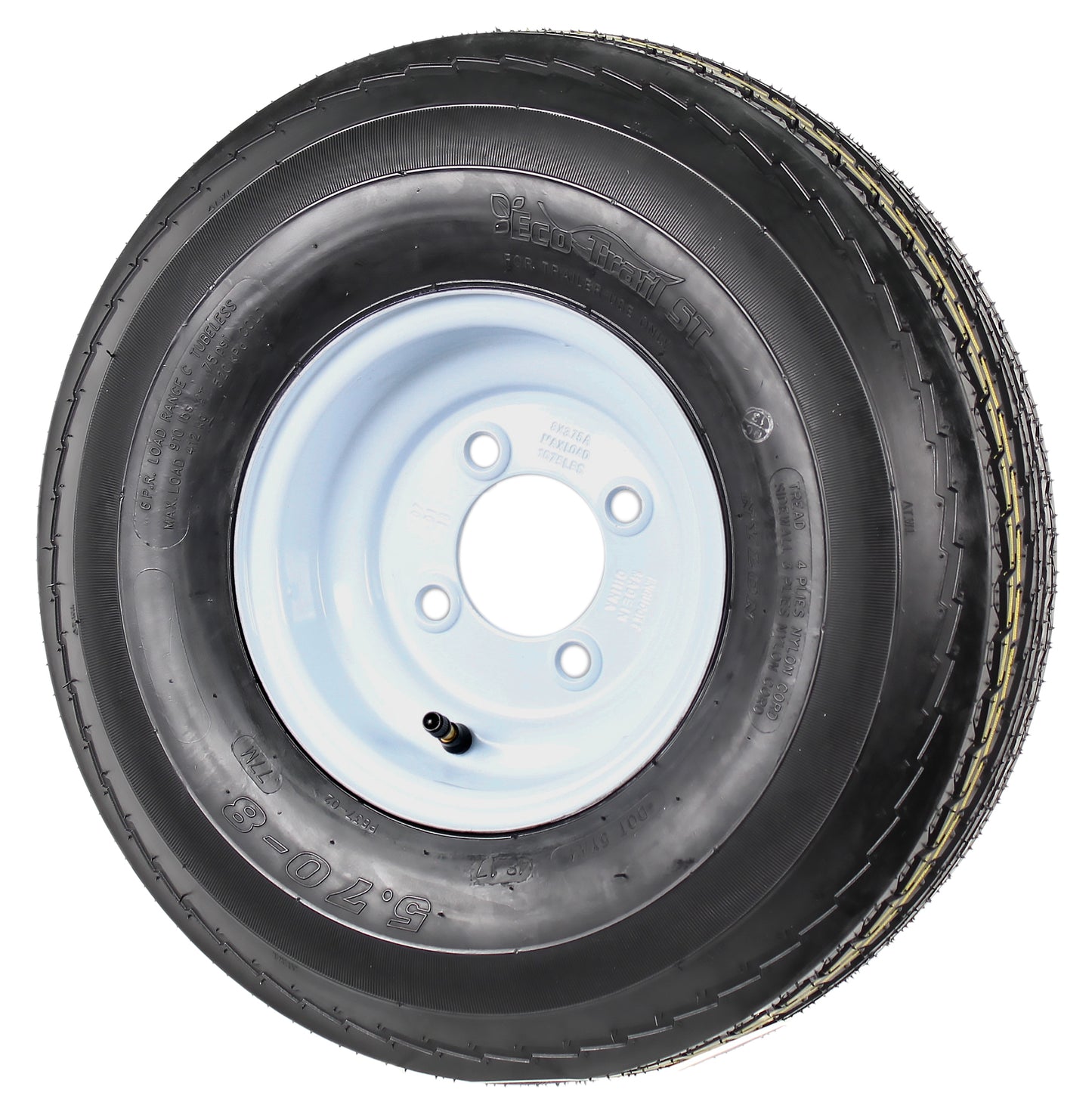 Trailer Tire On Rim 570-8 5.70-8 Load C 4 Lug Conventional White Wheel