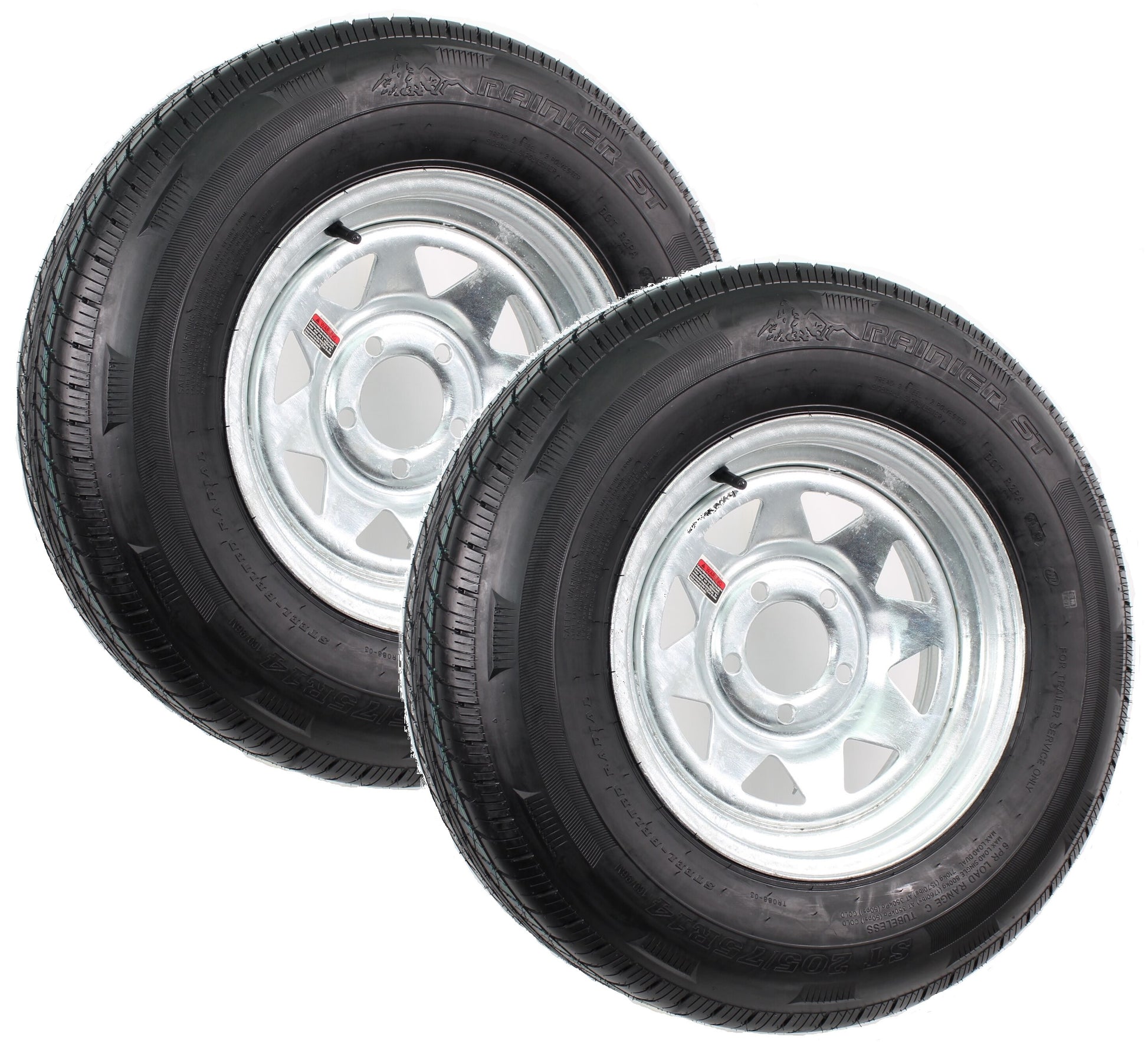 2-Pack Mounted Radial Trailer Tire On Rim ST205/75R14 LRC 5 Lug Galvanized Spoke Wheel