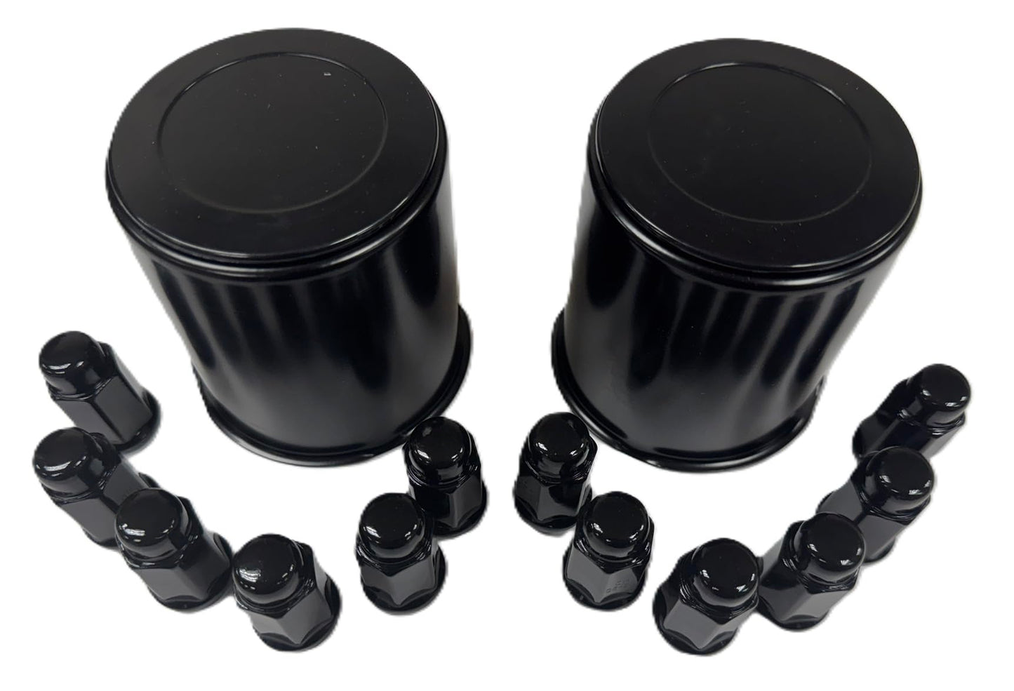 2-Pk Trailer Wheel Black Cap and Lug Set With 12 Painted Lugs 3.75 Inch Center