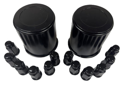 2-Pk Trailer Wheel Black Cap and Lug Set With 12 Painted Lugs 3.75 Inch Center