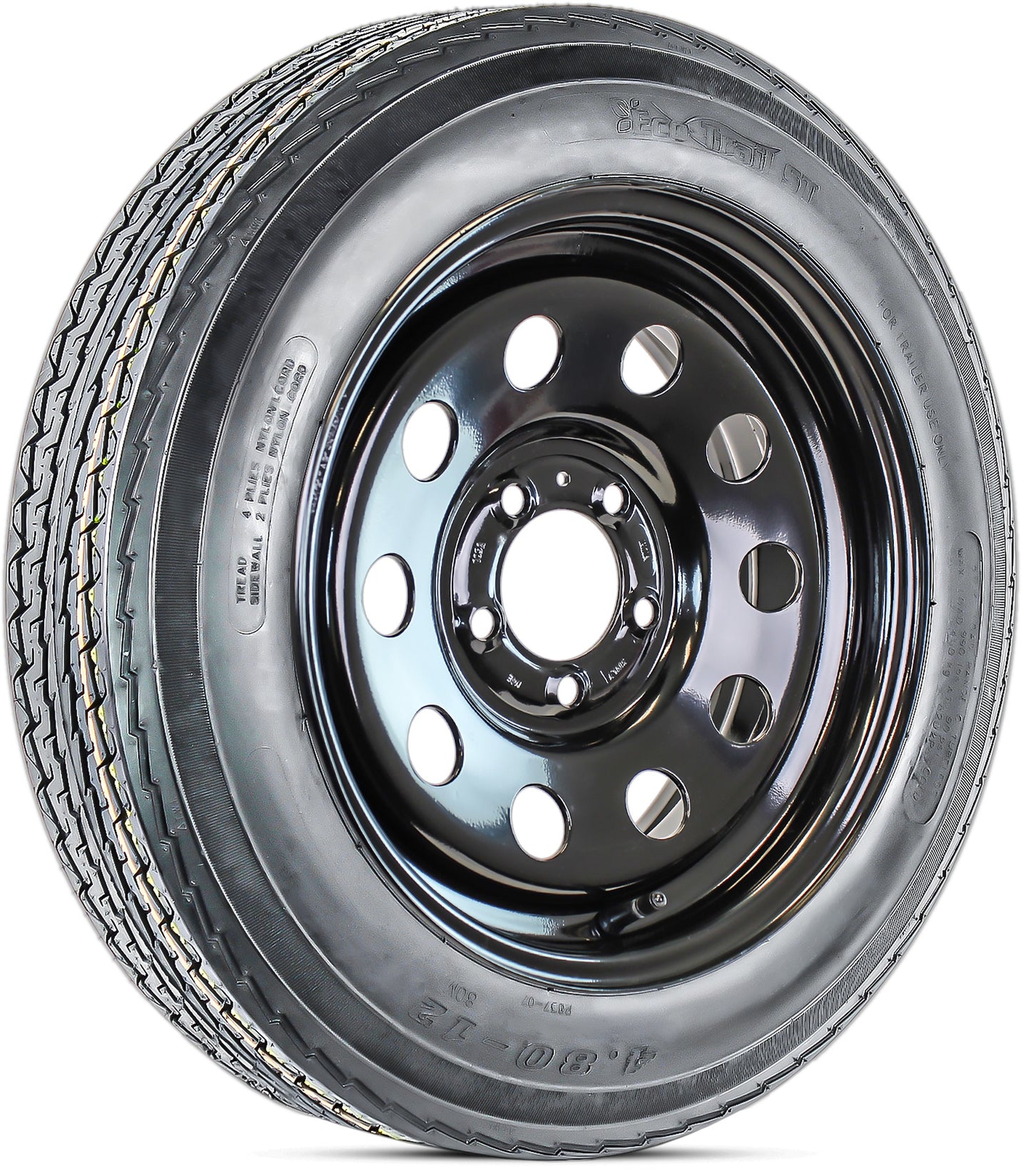 Trailer Tire Rim Assembly 4.80-12 480-12 12 Inch LRC 5 Lug Wheel Black Modular