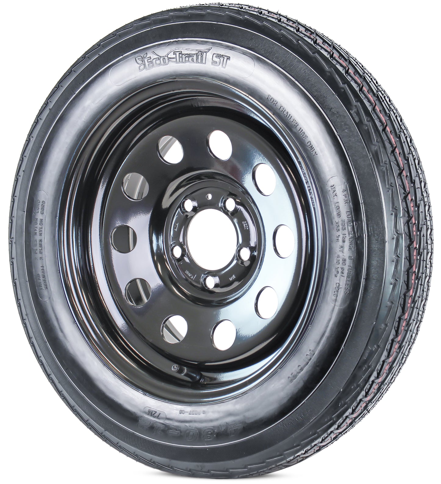 Trailer Tire Rim Assembly 4.80-12 480-12 12 Inch LRC 5 Lug Wheel Black Modular