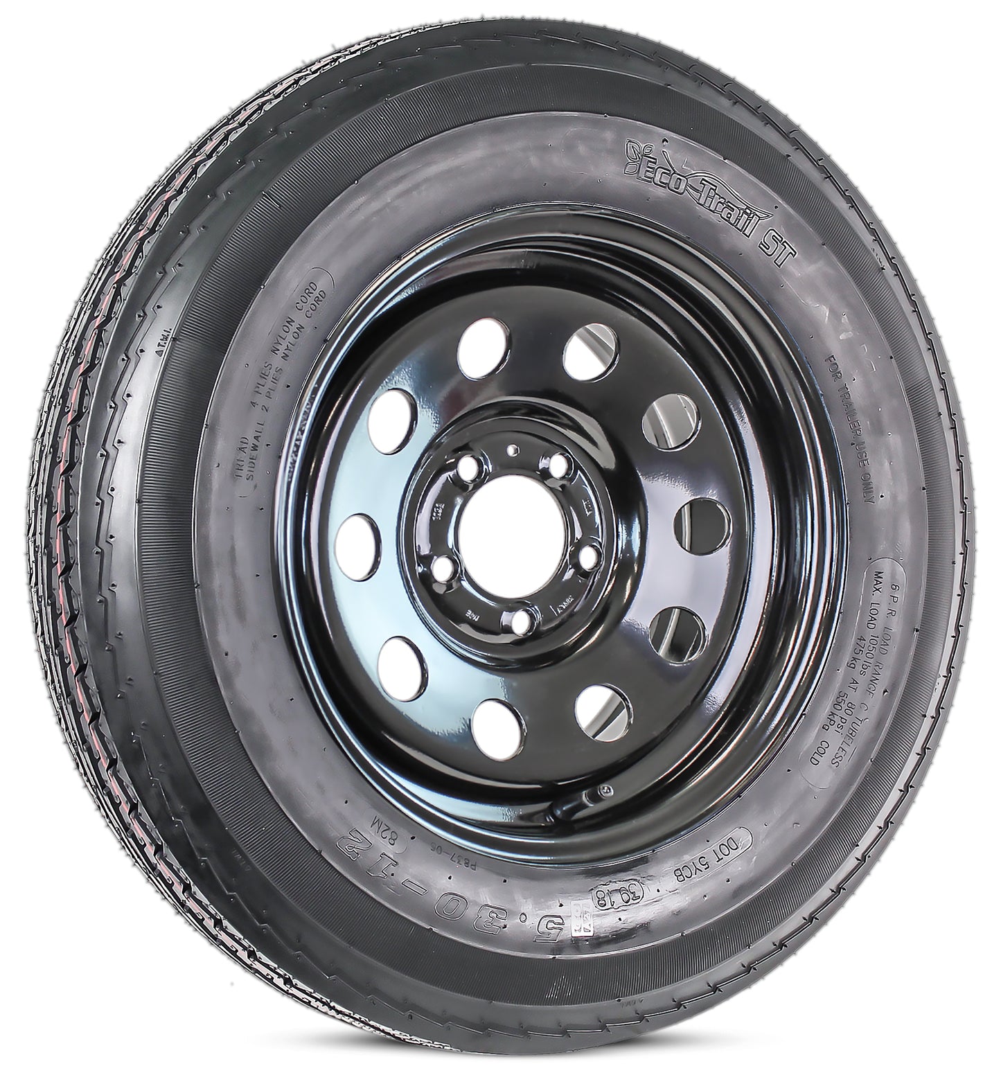 Trailer Tire Rim Assembly 5.30-12 530-12 5.30X12 LRC 5 Lug Black Modular Wheel