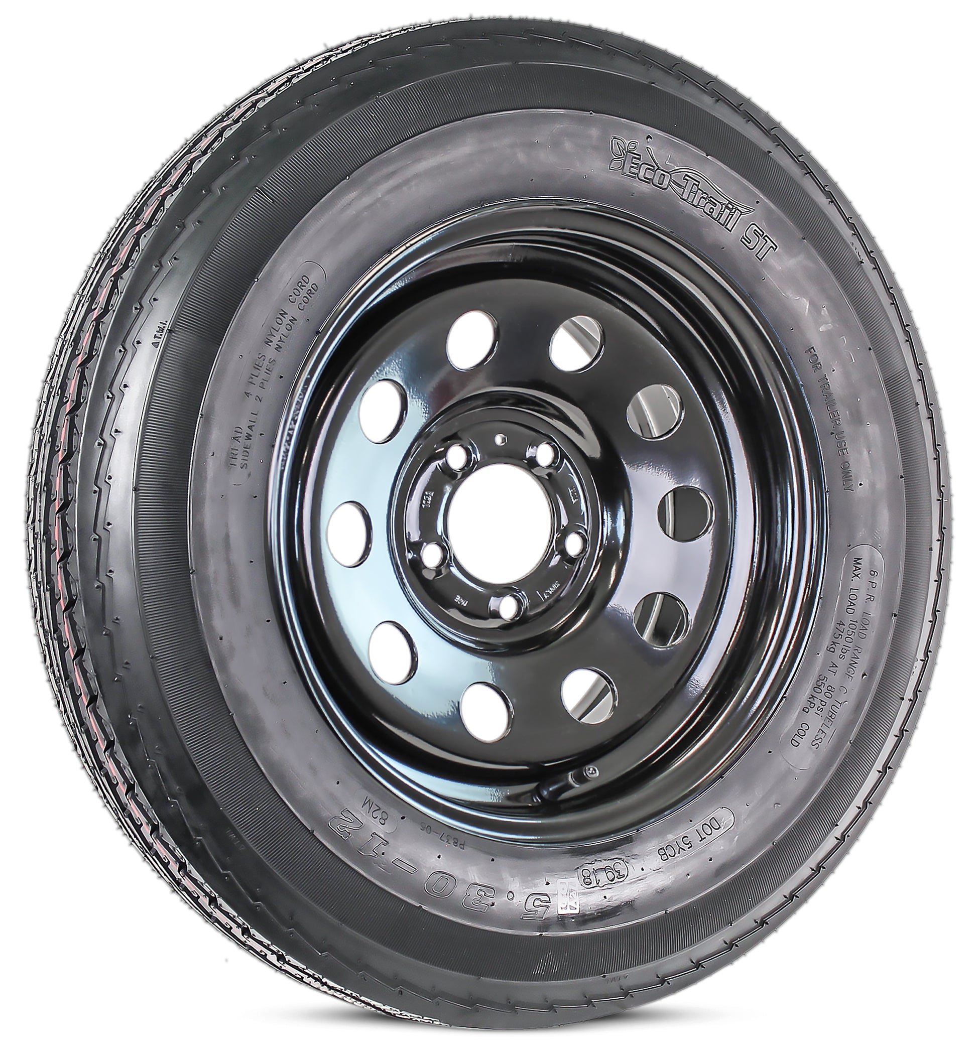 Trailer Tire Rim Assembly 5.30-12 530-12 5.30X12 LRC 5 Lug Black Modular Wheel