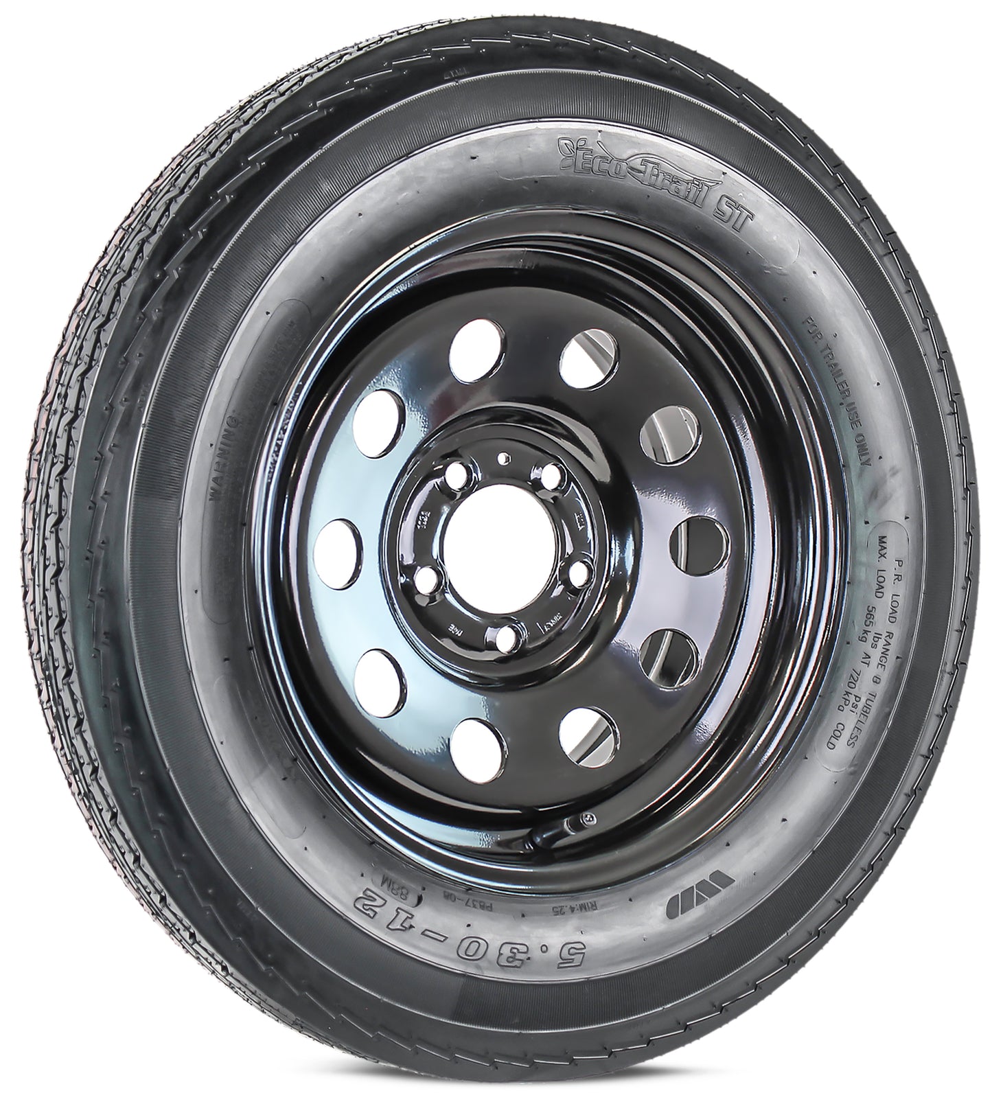 Trailer Tire Rim Assembly 5.30-12 530-12 12 Inch LRB 5 Lug Black Modular Wheel