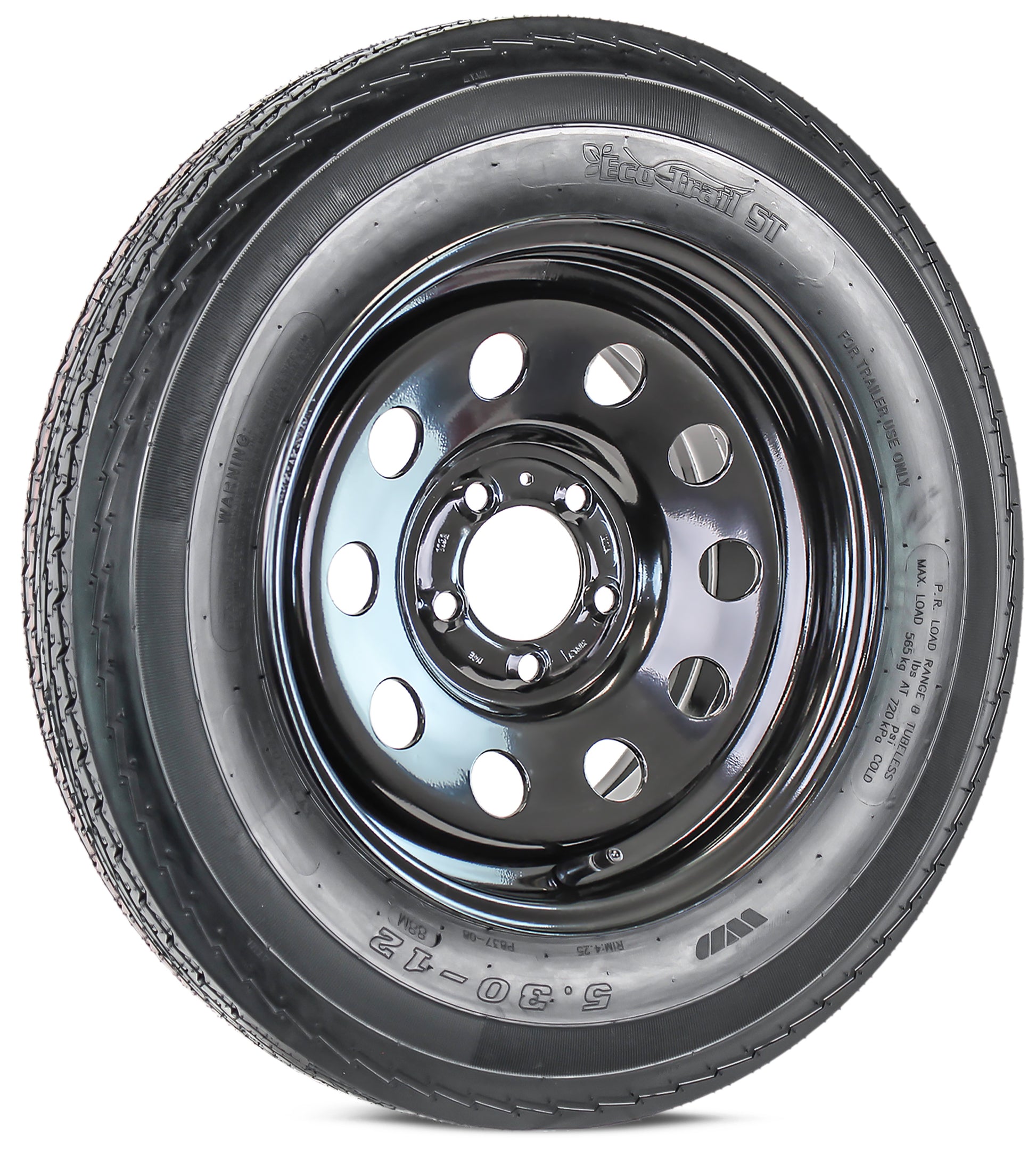 Trailer Tire Rim Assembly 5.30-12 530-12 12 Inch LRB 5 Lug Black Modular Wheel
