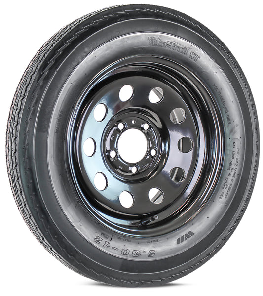 Trailer Tire Rim Assembly 5.30-12 530-12 12 Inch LRB 5 Lug Black Modular Wheel