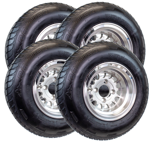 eCustomrim 4-Pk 205/65-10 Trailer Golf Cart ATV Tire On 10X7 Gloss Silver Rim A3