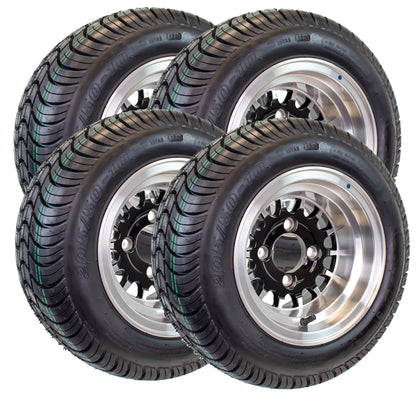 4-Pack eCustomrim 205/50-10 Trailer Golf Cart ATV Tire 10X7 Gloss Black Rim A5